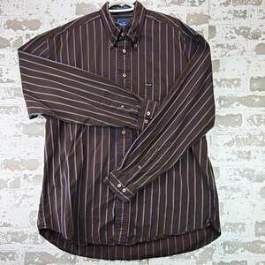 Faconnable Regular Fit Brown/Blue Striped Button-Down Dress Shirt XL 34/35